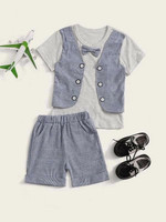 Toddler Boys Bow Neck 2 In 1 Top With Striped Shorts