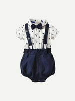 Toddler Boys Bow Tie Romper With Overall Shorts