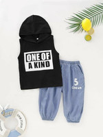 Toddler Boys Phrase Print Hooded Tee With Pants