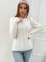 Women Cable Knit Round Neck Sweater