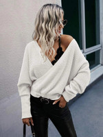 Women Overlap Collar Dolman Sleeve Sweater
