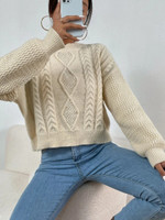 Women Drop Shoulder Cable Knit Sweater
