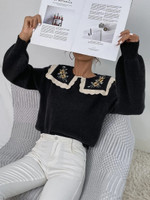Women Statement Collar Lantern Sleeve Sweater