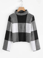 Funnel Neck Plaid Sweater