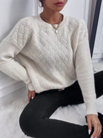 Women Cable Textured Drop Shoulder Sweater