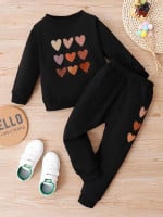 Toddler Girls Heart Print Pullover & Sweatpants