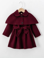Toddler Girls Button Front Wool-Mix Cape Coat & Belted Dress