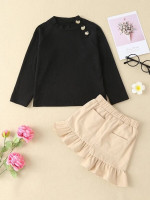 Toddler Girls Raglan Sleeve Top & Asymmetrical Ruffle Hem Skirt