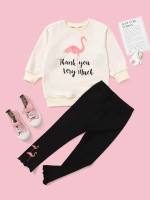 Toddler Girls Slogan & Flamingo Print Pullover and Leggings Set