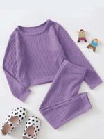 Toddler Girls Solid Rib-knit Tee And Pants