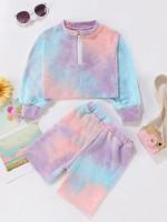 Toddler Girls Tie Dye Half Zip Sweatshirt & Shorts