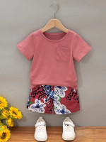 Toddler Girls Patched Pocket Tee & Floral Print Shorts