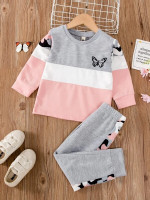 Toddler Girls Colorblock Butterfly And Camo Print Tee & Sweatpants