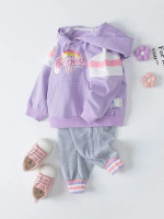 Toddler Girls Letter Graphic Color Block Hoodie & Striped Trim Sweatpants