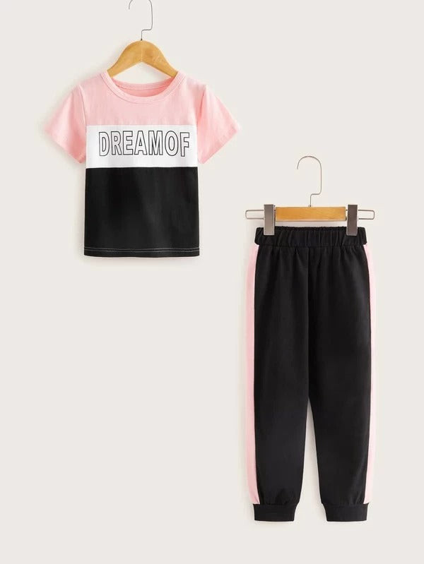 Toddler Girls Letter Graphic Colorblock Tee & Sweatpants