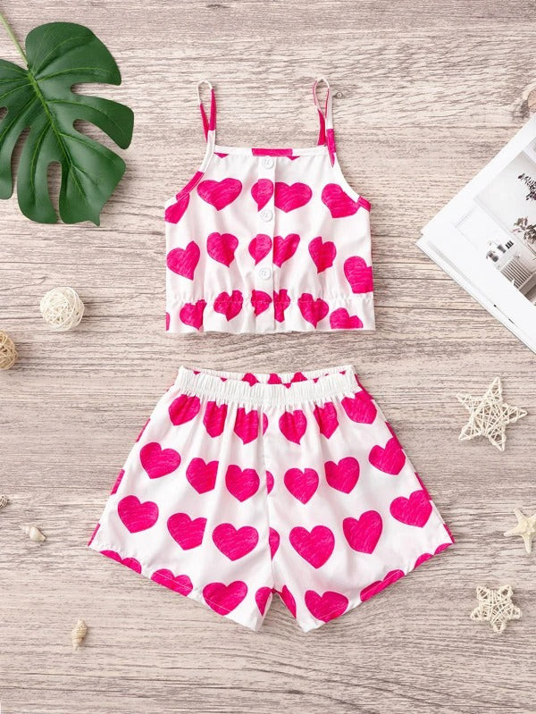 Toddler Girls Heart Print Cami Top With Shorts