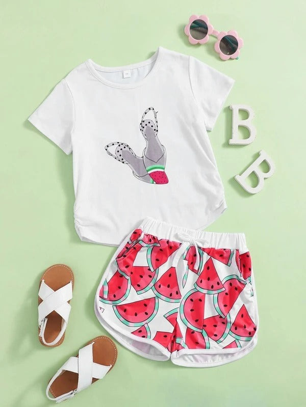 Toddler Girls Watermelon Print Tee & Shorts
