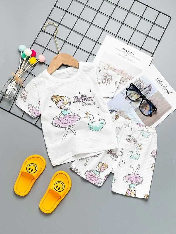 Toddler Girls Letter & Figure Graphic Tee & Track Shorts
