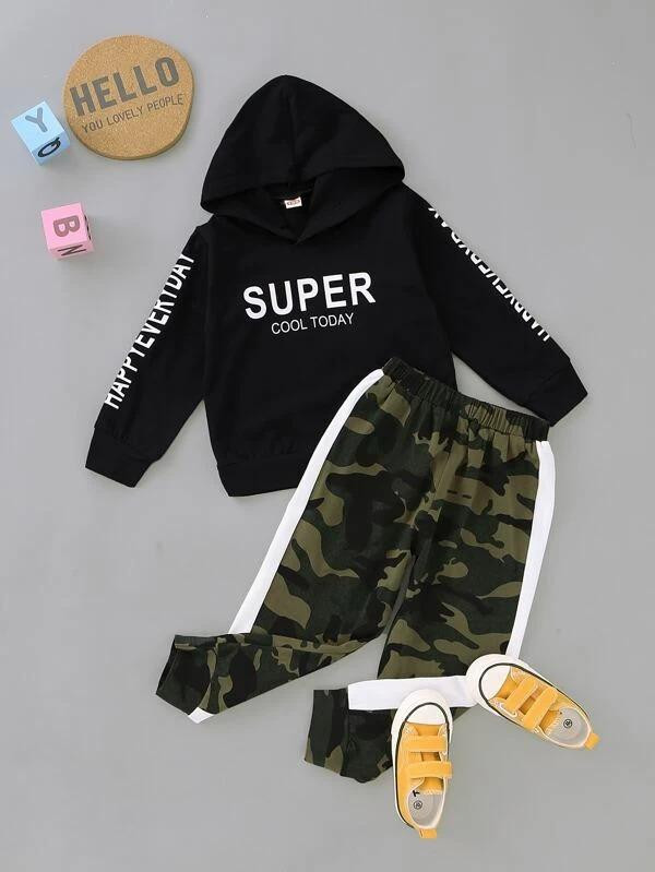 Toddler Girls Letter Graphic Hoodie & Camo Pants