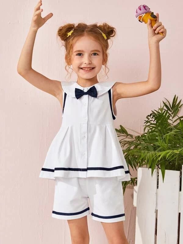 Toddler Girls Bow Front Button Through Blouse With Shorts