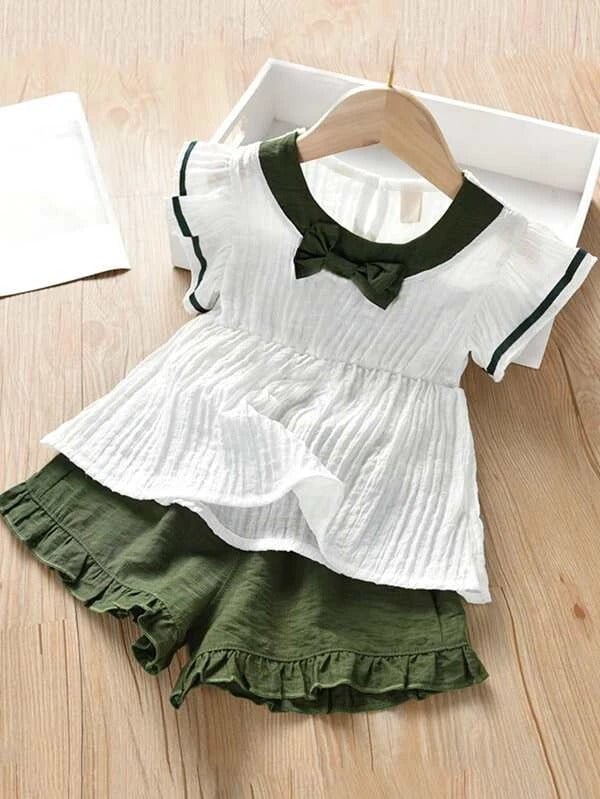 Toddler Girls Bow Front Blouse With Shorts