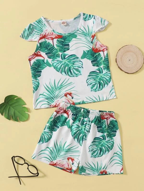 Toddler Girls Tropical Print Top With Shorts