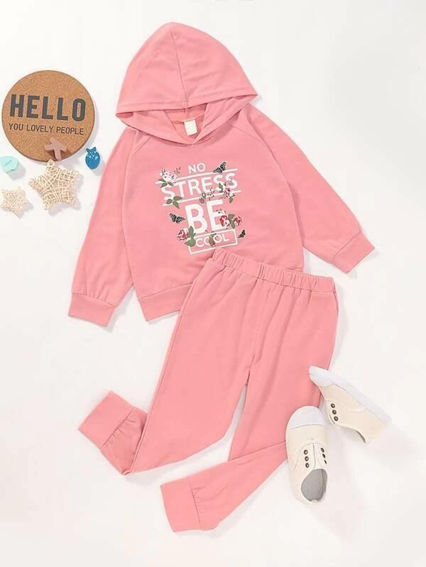 Toddler Girls Slogan Graphic Hoodie With Sweatpants