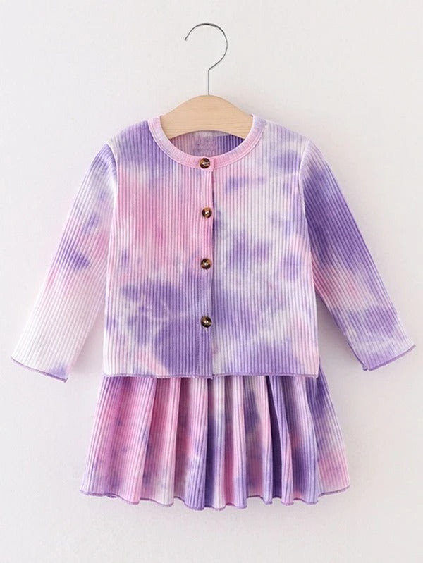 Toddler Girls Tie Dye Button Up Top With Skirt
