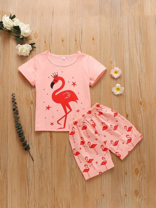 Toddler Girls Flamingo & Star Print Tee & Shorts