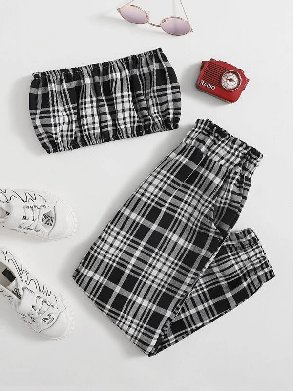 Toddler Girls Plaid Bandeau With Pants