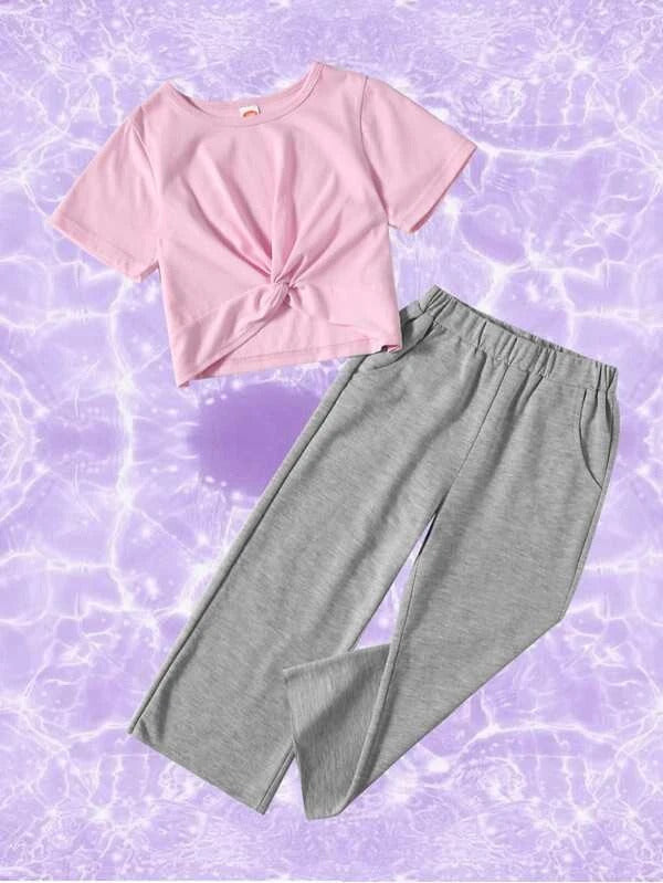 Toddler Girls Twist Front Tee With Sweatpants