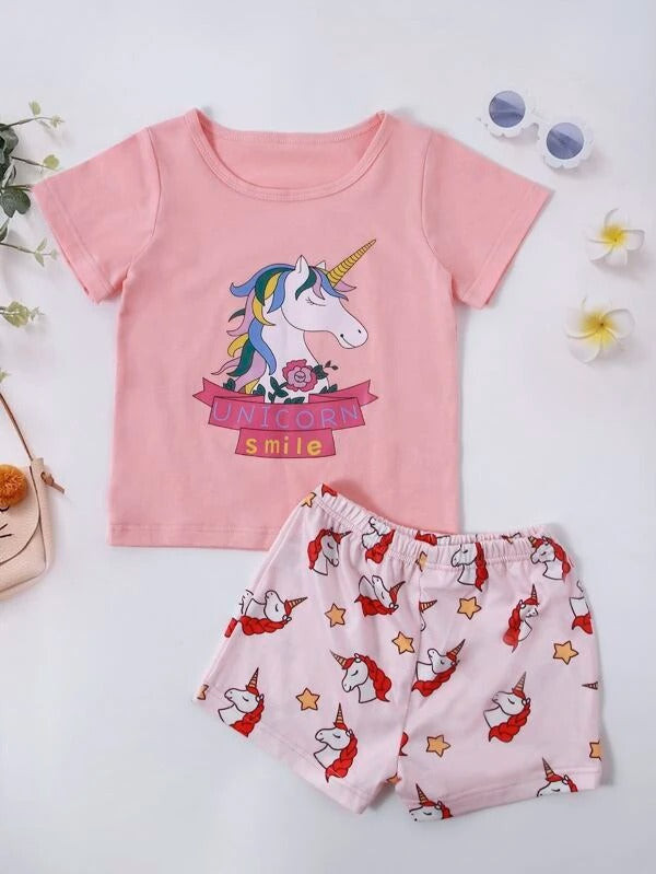 Toddler Girls Letter & Cartoon Graphic Tee & Shorts