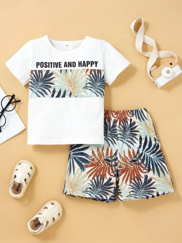 Toddler Girls Tropical And Slogan Graphic Tee & Shorts