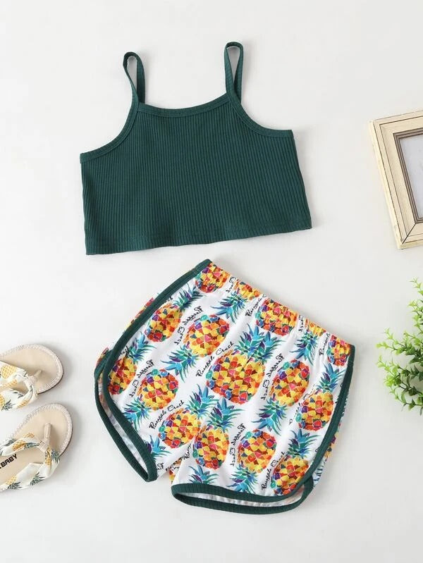 Toddler Girls Rib-knit Cami Top & Pineapple Shorts