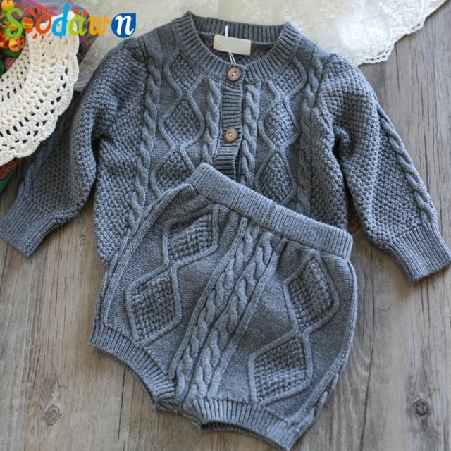 Baby Girls Knit Sweater Cardigan and Shorts Suit