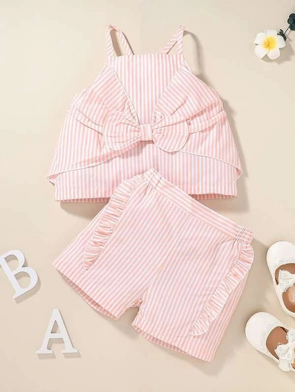 Toddler Girls Striped Bow Front Cami Top With Shorts