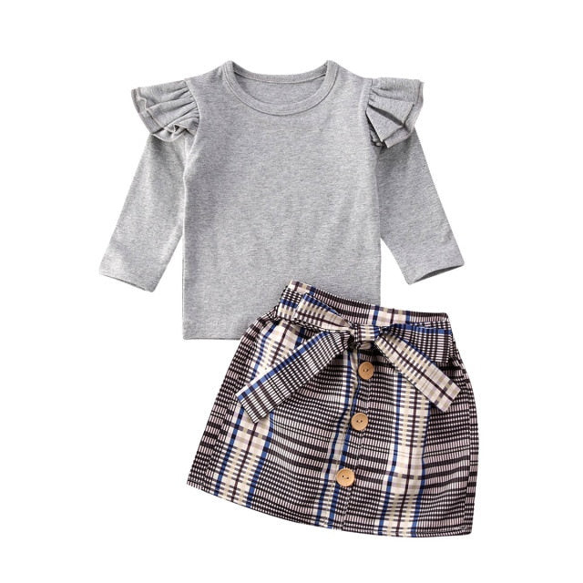 Baby Girl Ruffle Tshirt and Plaid Skirt Set