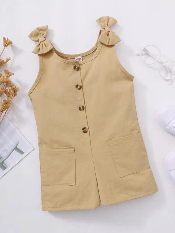 Toddler Girls Bow Detail Button Front Romper