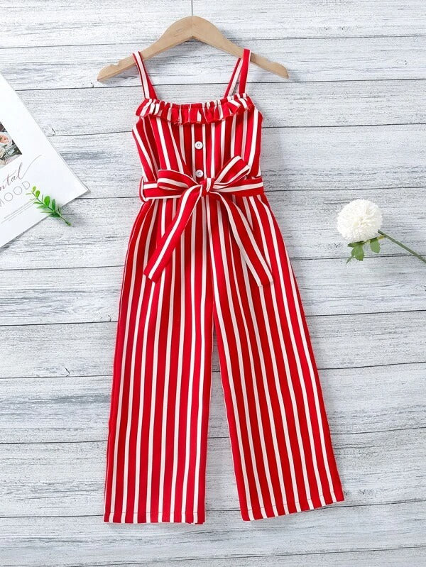 Toddler Girls Striped Ruffle Belted Cami Jumpsuit