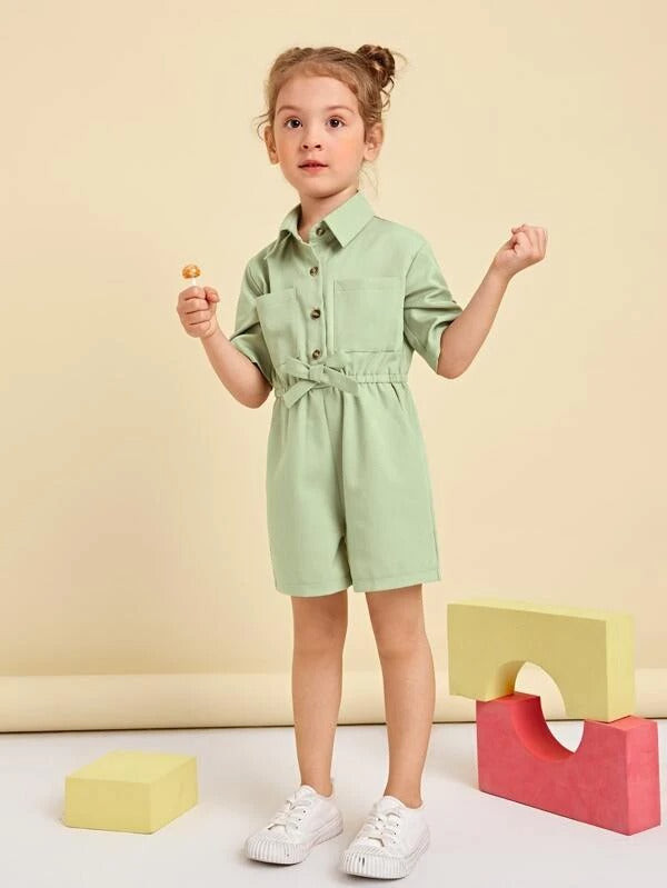 Toddler Girls Pocket Front Half Button Shirt Romper