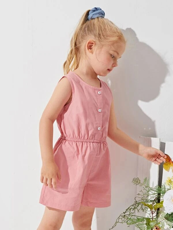 Toddler Girls Button Front Solid Romper
