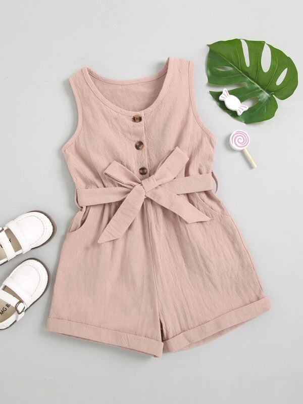 Toddler Girls Button Front Belted Romper