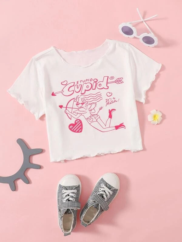 Girls Figure And Letter Graphic Tee