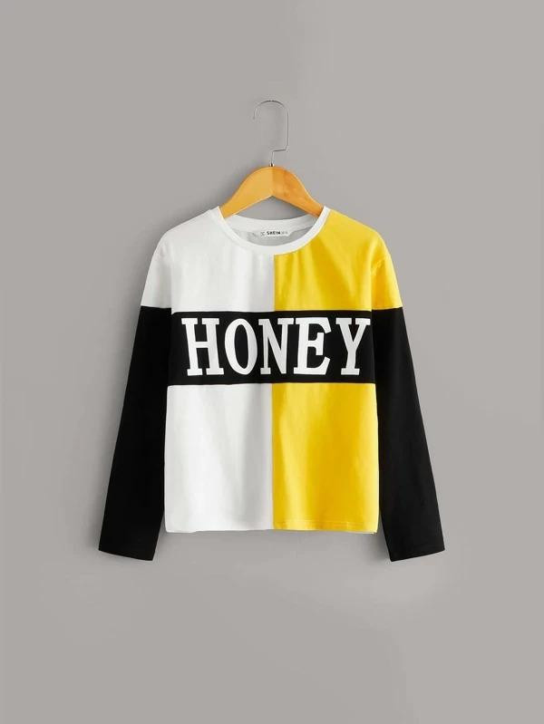 Girls Letter Graphic Colorblock Tee