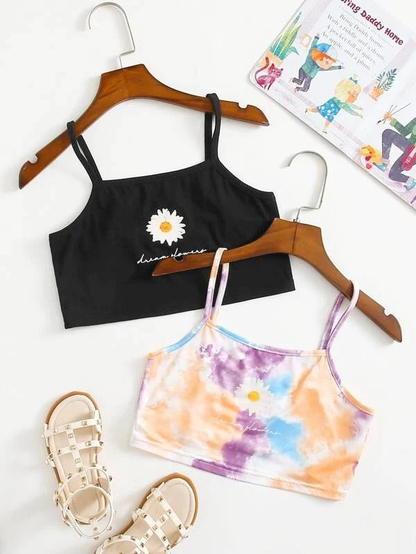 Girls 2pack Daisy and Letter Graphic Cami Top
