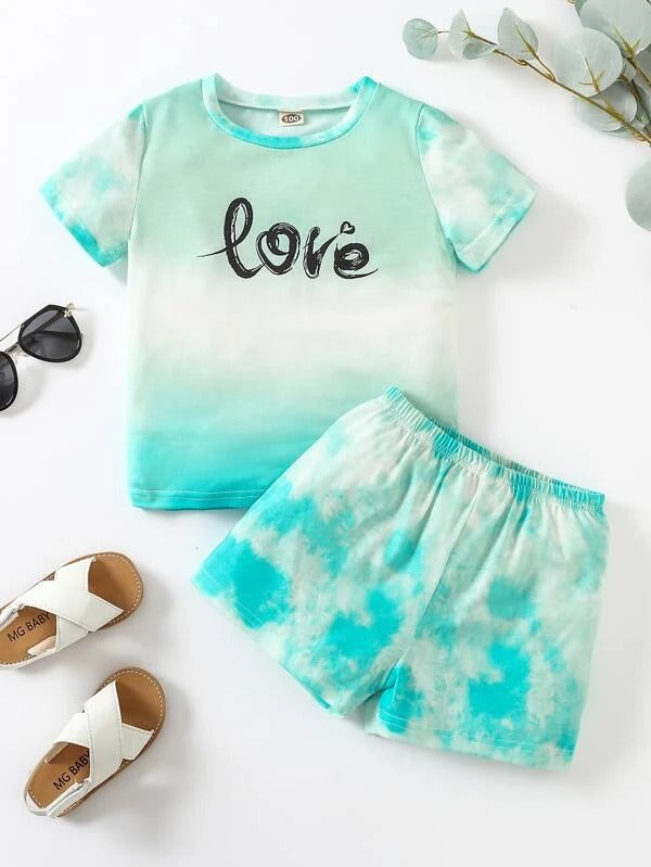 Toddler Girls Tie Dye Letter Graphic Tee & Shorts