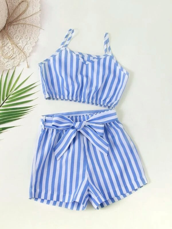 Toddler Girls Striped Cami Top With Belted Shorts