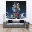 Demon Slayer Anime Tapestry - Main Characters Power In Battle Blue Wave Tapestry Home Decor