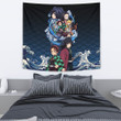 Demon Slayer Anime Tapestry - Main Characters Power In Battle Blue Wave Tapestry Home Decor