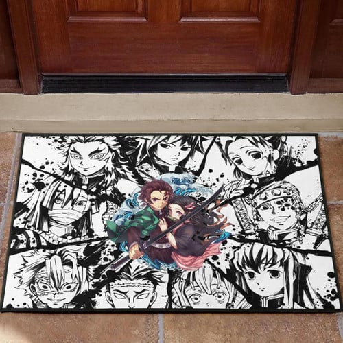 Demon Slayer Anime Door Mat | Tanjiro Protect Nezuko Vs Villains Black White Door Mat Home Decor GENZ0603